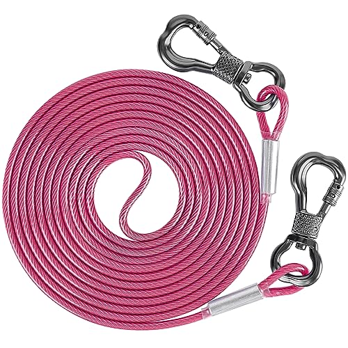 XiaZ Hundeleine, Hundeketten für draußen mit Drehhaken, Hundeleine für Hof, Outdoor und Camping, rostfreie Trainingsleine für kleine bis mittelgroße Haustiere bis zu 113 kg, 6 m, Rosa von XiaZ