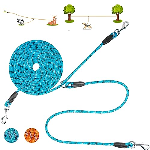 XiaZ Hundeleine für 2 Hunde, 4,5 m/6,2 m/9,2 m, tragbares Hunde-Trolley-Läufer Kabel für Camping, reflektierende Hundeleine für Hof, Outdoor, Camping von XiaZ