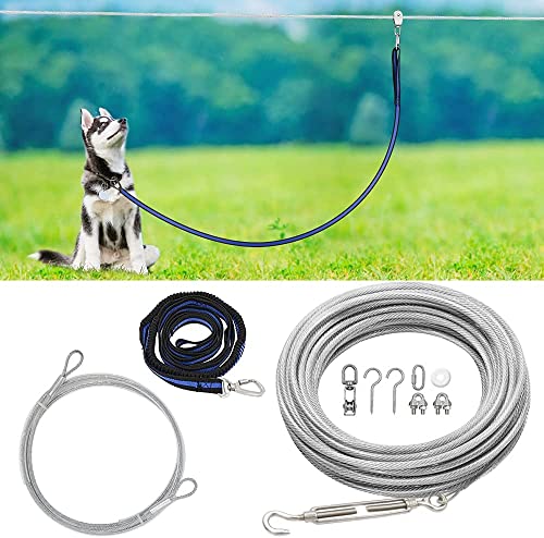 XiaZ Hundeleinenkabel, 22,9 m, Laufseil für Hunde bis zu 113,4 kg, Hundeleine für Hof, Camping, Outdoor, mit 2,4 m Nylon-Bungee-Läufer, Kabelschlinge zum Schutz von Bäumen von XiaZ