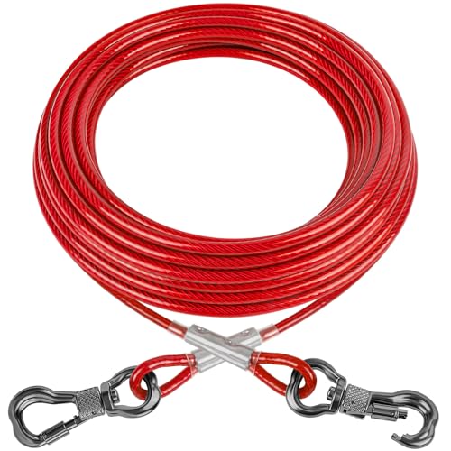 XiaZ Hundeleinenkabel, Hundeketten für draußen mit drehbarem Haken, Hundeleinen, für Hof, Outdoor und Camping, rostfreie Trainingsleine für kleine bis mittelgroße Haustiere bis zu 113 kg, 6 m, Rot von XiaZ