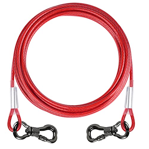 XiaZ Hundeleinenkabel, Hundeketten für draußen mit drehbarem Haken, Hundeleinen, für Hof, Outdoor und Camping, rostfreie Trainingsleine für kleine bis mittelgroße Haustiere bis zu 113 kg, 6 m, Rot von XiaZ