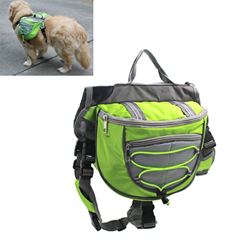 XIAOYU Hund Rucksack, verstellbare Satteltasche Kabelbaum Träger, für Reisen Wandercamping, grün, M von XIAOYU