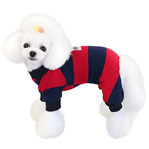 XiinxiGo Haustier Kostüm Hund Kleidung, Cozy Streifen Haustier Kleine Hund Katze Chihuahua Herbst Winter Pullover Strick Kleidung Bluse Outfit Weiche Entzückende Warme Outfits Mantel Kleidung,Rot,XL von XiinxiGo