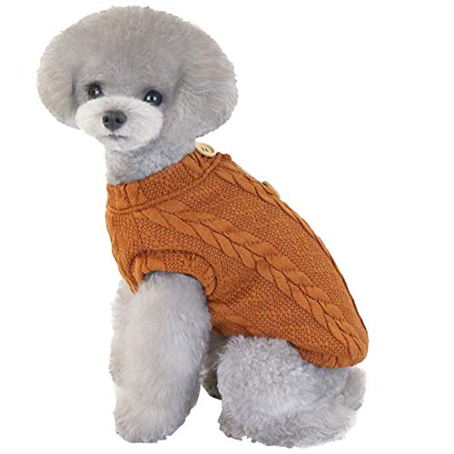 XiinxiGo Haustier Kostüm Hund Kleidung, Haustier Kleine mit Taste Hund Katze Chihuahua Herbst Winter Pullover Strick Kleidung Bluse Outfit Weiche Entzückende Warme Outfits Mantel Kleidung,Braun,L von XiinxiGo