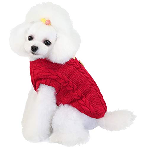 XiinxiGo Haustier Kostüm Hund Kleidung, Haustier Kleine mit Taste Hund Katze Chihuahua Herbst Winter Pullover Strick Kleidung Bluse Outfit Weiche Entzückende Warme Outfits Mantel Kleidung,Rot,2XL von XiinxiGo