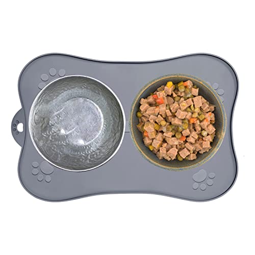 Ximan Hundematte für Futter und Wasser,Hundematte für Futter und Wasser | Silikon-Haustier-Katzen-Fütterungs-Tischset-Tabletts mit Kantenlippe für Boden, Heimtierbedarf von Ximan