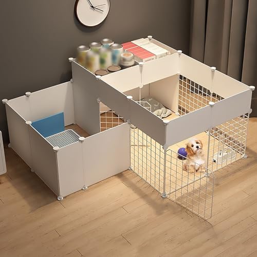 Katzengehege für den Innenbereich, Hundebox im DIY-Design, mit Toilettenbereich, Hundezaun, Abnehmbarer Kleintierkäfig aus Metall, für Kätzchen, Kaninchen und Kleintiere (Größe: 129 x 111 x 54 cm) von Ximengyuan