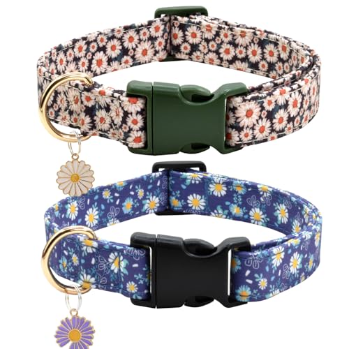 Hundehalsband mit Blumenmuster, weiche Baumwolle, für kleine, mittelgroße und große weibliche und männliche Hunde, (L 38,1 cm - 58,4 cm, Gänseblümchen und wilde Chrysanthemen) von Ximipet