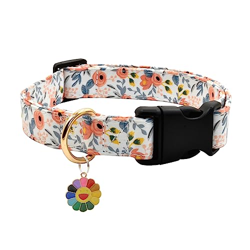 Hundehalsband mit Blumenmuster, weiche Baumwolle, für kleine, mittelgroße und große weibliche und männliche Hunde (L 38,1 cm - 58,4 cm, gelbe China-Rose) von Ximipet