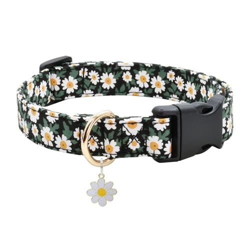 Hundehalsband mit Blumenmuster, weiche Baumwolle für kleine, mittelgroße und große Hündinnen und Rüden (L 38,1 cm - 58,4 cm, schwarze Sonnenblume) von Ximipet