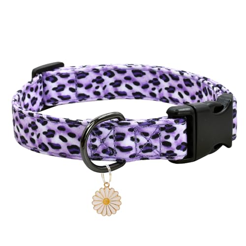 Hundehalsband mit Leopardenmuster und Anhänger, strapazierfähige und weiche Baumwolle, Hundehalsbänder für kleine, große Hündinnen und Rüden (lila Leopard M) von Ximipet