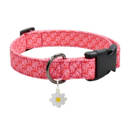 Hundehalsband mit Blumenmuster, weiche Baumwolle, für kleine, mittelgroße und große Hündinnen und Rüden (Love S) von Ximipet