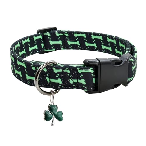 Hundehalsband mit Knochenmuster, mit Zubehör, strapazierfähige und weiche Baumwolle, Hundehalsbänder für kleine, große Hündinnen und Rüden (Knochen L) von Ximipet