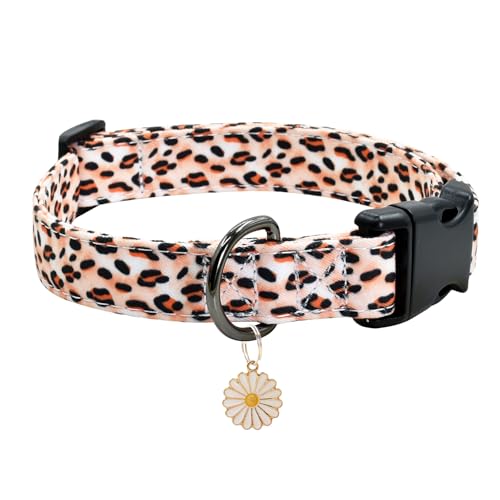 Hundehalsband mit Leopardenmuster und Anhänger, strapazierfähige und weiche Baumwolle, Hundehalsbänder für kleine, große Hündinnen und Rüden (Leopard S) von Ximipet