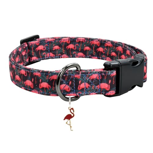 Hundehalsband mit Flamingo-Muster, strapazierfähige und weiche Baumwolle, für kleine, große Hündinnen und Rüden (Flamingos, S) von Ximipet