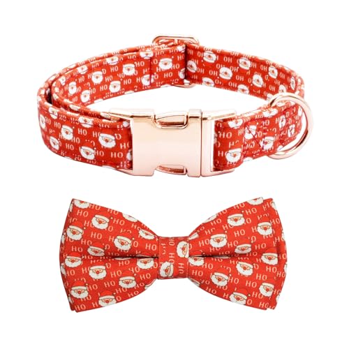 Weihnachts-Hundehalsband mit Schleife, Sicherheits-Metallschnalle und weicher Baumwolle, verstellbar, Festival-Hundehalsband für kleine bis große Mädchen und Jungen (Weihnachtsmann, Rot, Größe S von Ximipet