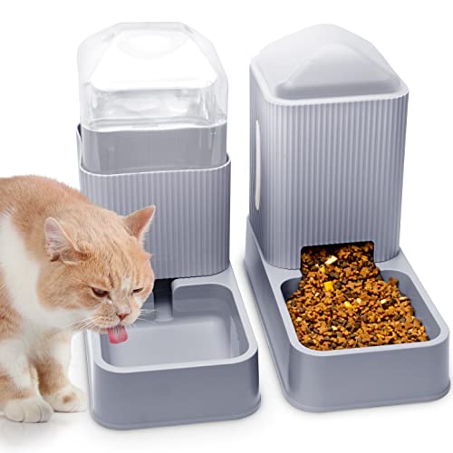 Automatischer Katzen-Futterspender Automatischer Hunde-Futterspender mit Hunde-Wassernapf-Spender, 2 Stück, Katzen-Futterspender und Katzen-Wasserspender im Set(Rosa) (deep Gray) von XingCheng-Sport