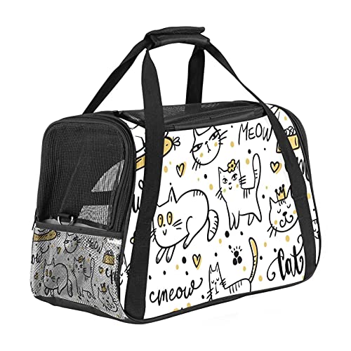 Xingruyun Hundebox Süße MIAU-weiße Katzen Transportbox Netter Druck Hundetransportbox Faltbare Katzenbox Kratzfestes Oxford-Tuch Haustiertragetasche 43x26x30 cm von Xingruyun