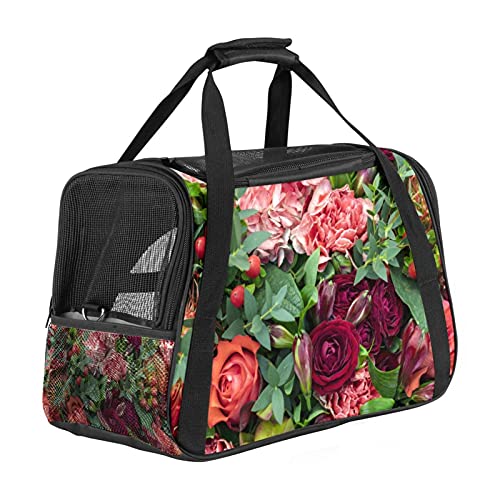 Xingruyun Hundetragetasche Farbenfrohe Blumen Katzentragetasche Faltbare Transporttasche Atmungsaktiv Haustiertasche Für Katzen Und Hunden 43x26x30 cm von Xingruyun