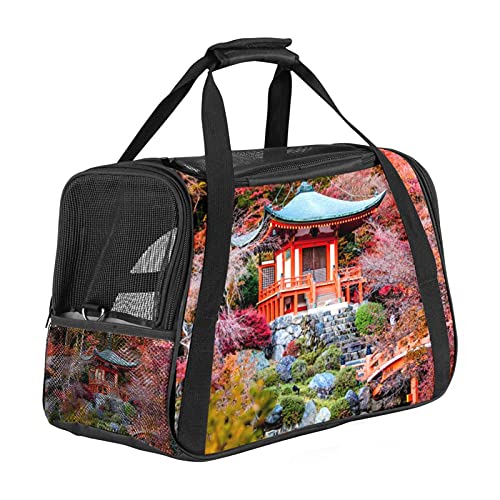 Xingruyun Hundetragetasche Japanischer Tempelgarten Katzentragetasche Faltbare Transporttasche Atmungsaktiv Haustiertasche Für Katzen Und Hunden 43x26x30 cm von Xingruyun