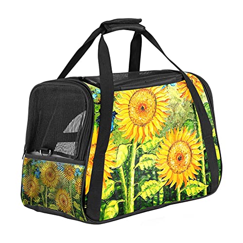 Xingruyun Hundetragetasche Ölgemälde Sonnenblumen Katzentragetasche Faltbare Transporttasche Atmungsaktiv Haustiertasche Für Katzen Und Hunden 43x26x30 cm von Xingruyun