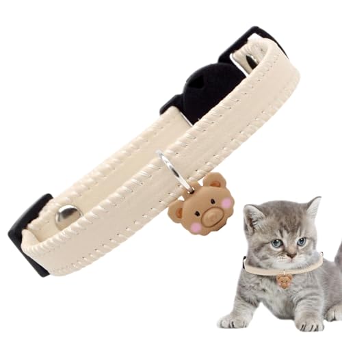 Haustierhalsband, Katzenhalsband, verstellbare Kunstlederriemen für Haustiere mit Teddybär-Anhänger, Schnellverschluss, weiches Hundehalsband, Dekoration von Xinhuju