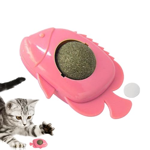 Katzenminze Bälle, Selbstklebende 360° Rotierende Katzenminze Roller Ball Wand, Fisch Geformt Niedliche Gesunde Natürliche Katze Wand Leckereien für Bett, Sofa, Tür, Wand, Fenster von Xinhuju