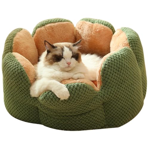 Kuschelbett für Hunde und Katzen - Rundes Hundebett für Welpen, Kätzchen, weiche Flanell-Blütenblätter, Haustierkissen, waschbare Betten, Hundebett, Hundesofa, Katzenbett, Beigeform von Xinhuju