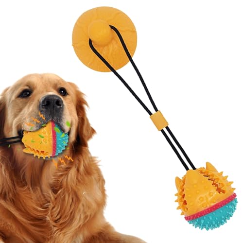 Xinhuju Futterspenderball für Hunde, Tierfutterspenderspielzeug,Lebensmittelausgabeball mit Saugnapf aus Gummi | Anti-Biss-Leckerli-Spielzeug für Tauziehen, Zähneputzen und Kauen von Xinhuju