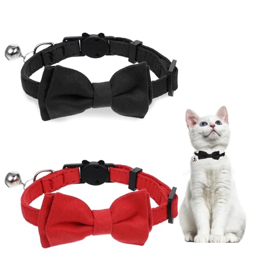 2 Stück Katzenhalsband Samt Halsband Schleife Katze Katzenhalsband Mit Glöckchen Katzenhalsbänder Abnehmbarer Katzenhalsband Mit Schleife Katzenhalsband Mit Sicherheitsverschluss Für Kätzen von Xinjoduz