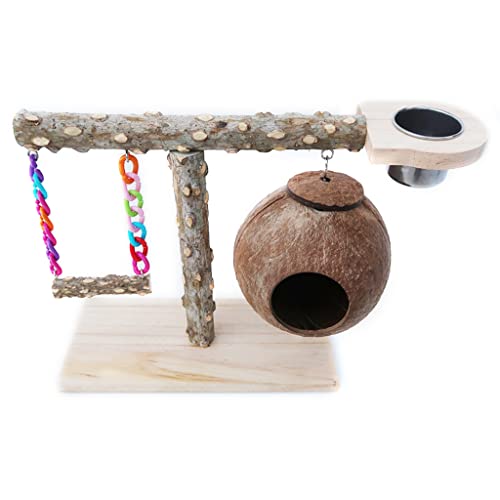 Papagei Playstand Pet Bird Wood Perch Fitness Swing Kokosnuss Für Muschelnest Mit Fütterungstasse Für Conure Gerb von Xinsheinelry