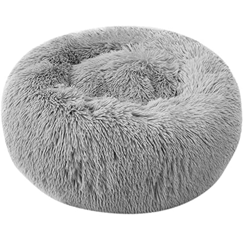 Xinyuelife Flauschig Hundebett,für Katzen und Hunde Rundes Plüsch Hundebett，Katzenbett in Doughnut-Form，Hundekissen Waschbar，Haustiermatte zum Ausgehen geeignet (70cm, Hellgrau) von Xinyuelife