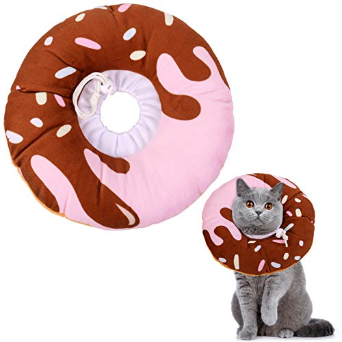 Xinzistar Halskrause Katzen Halsband Soft Weich Katze Schutzkragen Anti Biss Safety Einstellbarer Schützender Kragen für Haustiere Katzen Hunde Welpen Kätzchen (Schokoladen Donut, M) von Xinzistar