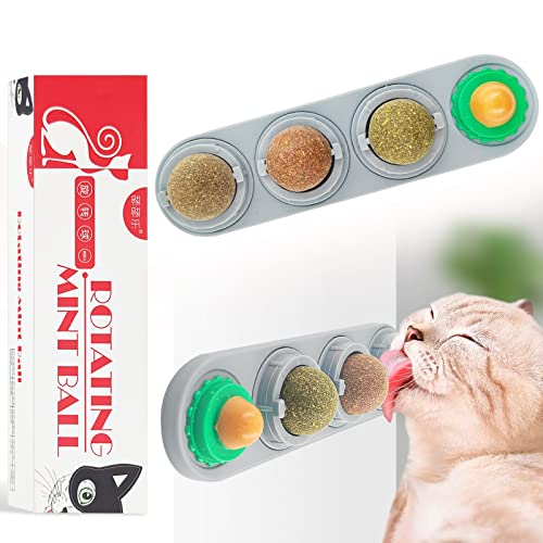 Katzenminze Ball für Katzen Set,Katzenminze Bälle für Katzen,Essbare Katzenminze-Bälle,4 in 1 Katzenminze Ball für Katzen Set,Drehbare Katze Süßigkeiten,Katzenspielzeug,Katzenminze Spielzeug(grau) von Xionghonglong