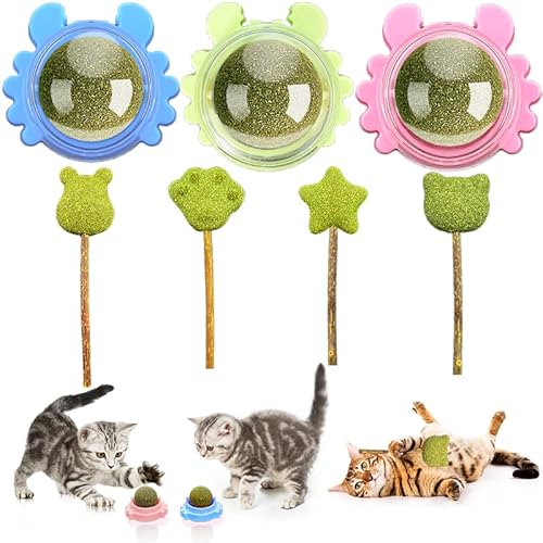 Xionghonglong Katzenminze Ball,7 Stück Natürliche Spielzeug für Katzen Lecken,mit Katzenminze Sticks für Katzen,Drehbare Zahnreinigung Dental,für Kätzchen,Natürliches drehbares Katzenspielzeug von Xionghonglong