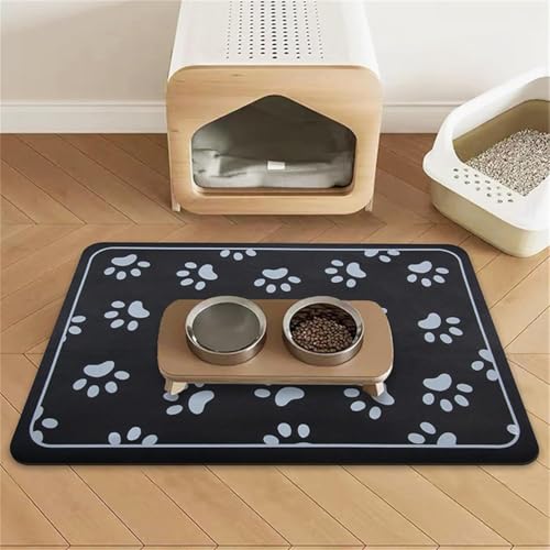 Futtermatte FüR Haustiere Silikon Hundefuttermatte Wasserdichtes Hunde-Tischset rutschfeste Katzen Hunde Futtermatte Futternapf Katzenfuttermatte Leicht Zu Reinigen Pet Carpet (30x40 cm,Black) von Xisnuient