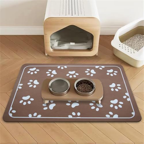 Futtermatte FüR Haustiere Silikon Hundefuttermatte Wasserdichtes Hunde-Tischset rutschfeste Katzen Hunde Futtermatte Futternapf Katzenfuttermatte Leicht Zu Reinigen Pet Carpet (30x40 cm,Coffee) von Xisnuient