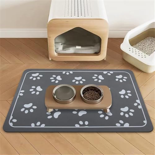 Futtermatte FüR Haustiere Silikon Hundefuttermatte Wasserdichtes Hunde-Tischset Rutschfeste Katzen Hunde Futtermatte Futternapf Katzenfuttermatte Leicht Zu Reinigen Pet Carpet (40x60 cm,Grey) von Xisnuient