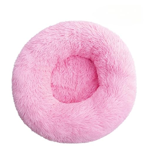 Hundebett Flauschig Katzenbett Donut Kissen Weich Und Bequem Waschbar Langer Plüsch Welpe Kätzchen Cuddler Runde Bett Anti-Rutsch-Boden Hundebetten Geschenk Für Kleine Hunde Und Katzen (80cm,Pink) von Xisnuient