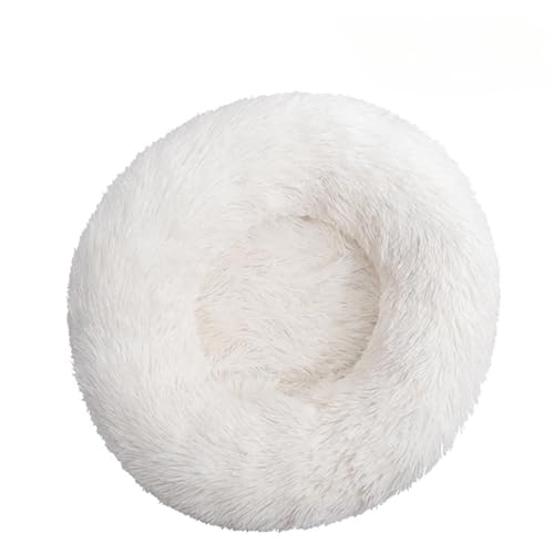 Hundebett Flauschig Katzenbett Donut Kissen Weich Und Bequem Waschbar Langer Plüsch Welpe Kätzchen Cuddler Runde Bett Anti-Rutsch-Boden Hundebetten Geschenk Für Kleine Hunde Und Katzen (100cm,White) von Xisnuient