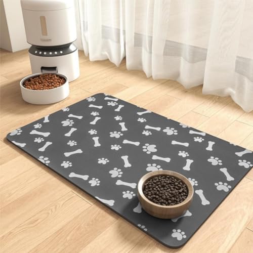 Napfunterlage Hund Hochwertige rutschfest Hundenapf Unterlage Mit Tatzenmuster Saugfähige Schnelltrocknend Futtermatten Für Haustier Futtermatte Kaffeevollautomat Pet Mat (60x90cm,Grau) von Xisnuient