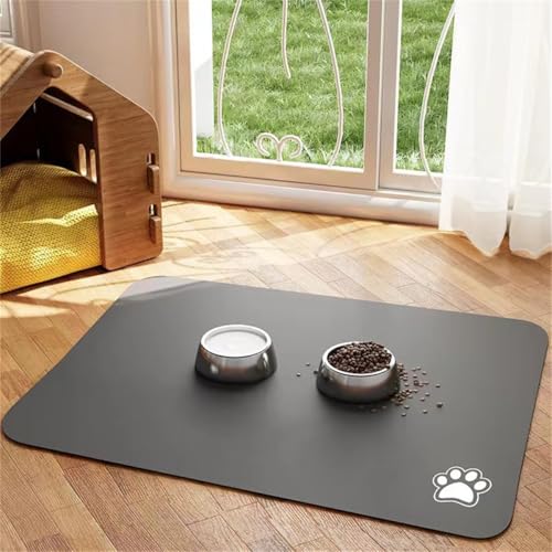 Napfunterlage Hund Katzen Futternapf Unterlage rutschfeste Hundenapf Mat Katzennapf Cat Dog Futter Matte SaugfäHige Schnelltrocknend Katzenmatte Katzenfutter Pet Carpet (Dark Grey,30x50 cm) von Xisnuient