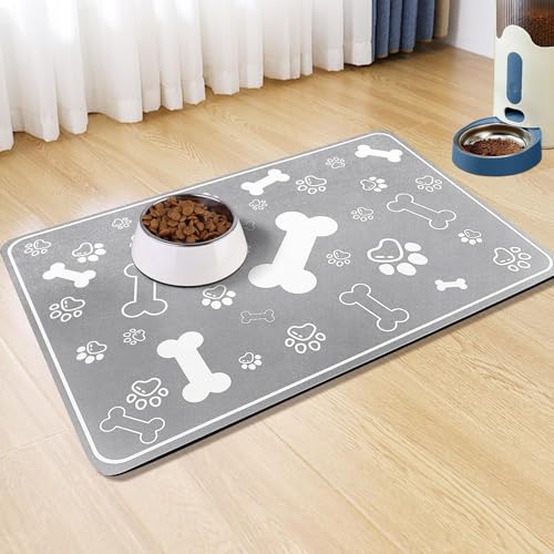 Napfunterlage Hund rutschfeste Haustier Teppich Futtermatte Katze Hund wasserdichte Unterlage Katzennapf Matte Unterlage Hundenapf SaugfäHig Futtermatte FüR Katzen Und Hunden (20x30 cm,Light Grey) von Xisnuient