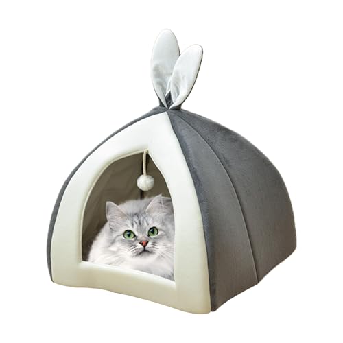 Katzenbett, Hundebett, Hasenohr-Katzennest, Katzenhaus, Hasenohr-Design, Kitty-Katzenbett, halbgeschlossenes, bequemes Katzennest mit Pompon für Katzen, kleine Hunde Xistuoz von Xistuoz