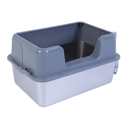 Xiuganpo Katzentoilette aus Edelstahl, Leicht zu Reinigende 20-Liter-Katzentoilette mit Offener Oberseite und Hohem Rand 19,7 X 13,8 X 11 Zoll Große Katzentoilette mit Schaufel, (Gray) von Xiuganpo