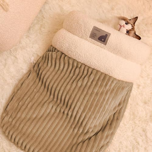 Xiwhuua Kuschelsack, 37 x 44/45 x 54 cm Halbgeschlossener Katzenschlafsack, Wärmendes Katzennestbett, Beruhigendes Katzenbett Hundebett mit Kissen, Cat Sleeping Bag für H-erbst und Winter von Xiwhuua