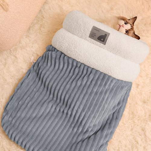 Xiwhuua Kuschelsack, 37 x 44/45 x 54 cm Halbgeschlossener Katzenschlafsack, Wärmendes Katzennestbett, Beruhigendes Katzenbett Hundebett mit Kissen, Cat Sleeping Bag für H-erbst und Winter von Xiwhuua