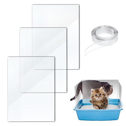 3 Stück 30x40cm Katzentoilette Pee Shields mit 1 Rollen Klettverschlüssen Spritzschutz Leicht zu Reinigen Hohe Seite, Offene Oberseite Katzenklo Pinkel Sichtschutz von XiyaxiVici