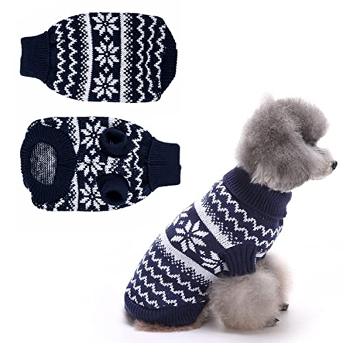 Pullover Hund Weihnachten,Hundepullover Kleine Hunde Weihnachten,Hund Weihnachtspullover,Hunde Weihnachts Pulli,Weihnachtspullover Kleiner Hund,Strickpullover für Hunde (M-Blau) von Xlong