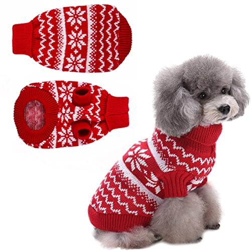 Pullover Hund Weihnachten,Hundepullover Kleine Hunde Weihnachten,Hund Weihnachtspullover,Hunde Weihnachts Pulli,Weihnachtspullover Kleiner Hund,Strickpullover für Hunde (S-Rot) von Xlong